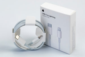 Apple USB-C on Lightning cable, original packaging, syncing, charging, white background, Apple USB-C on Lightning cable, original packaging, syncing, charging, white background,